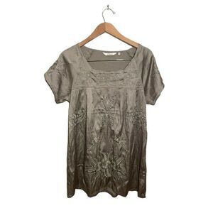 Alexo
Embroidered Dress Womens Size 40 Small Short Sleeve ALine‎ Tan Gold